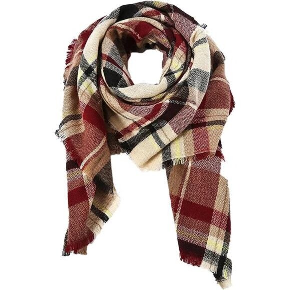 Women's Fall Winter Scarf Tassel Plaid Scarf Warm Soft Chunky Large Blanket - Picture 1 of 6